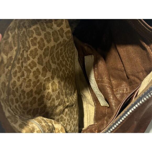 VTG GENUINE LEATHER ROUGH AND TUMBLE NATASHA DURHAM SHOULDER BAG BROWN CHEETAH - Picture 5 of 9
